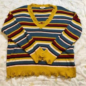 r2 Multi Colored Variegated Striped Knit V-neck Sweater Size M/L